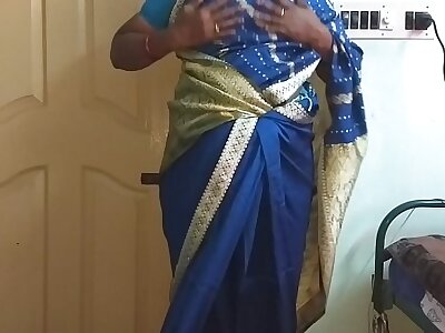 des indian naughty cuckold tamil telugu kannada malayalam hindi wifey vanitha wearing blue diagonal saree  uniformly huge baps and shaved pussy press steadfast baps press snack rubbing pussy masturbation