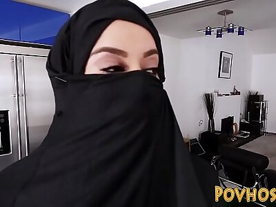 Muslim busty slut point of view sucking and riding cock in burka